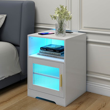LED Bedside Table RGB Lighted Storage Nightstand Cabinet with Charging Station
