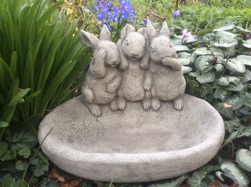 Stone garden rabbit - rabbit, bird
