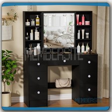 Large Dressing Table With LED Mirror Vanity Makeup Desk w/10 Storage Shelves NEW
