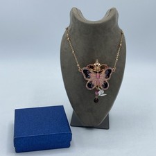 NEW Pink Rose Gold Tone Enamel Butterfly Perfume Bottle Necklace