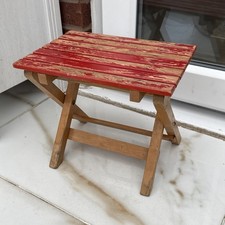 Vintage Small STOOL Seat Wooden flat foldable -H 25cm
