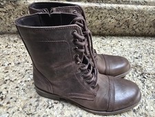 STEVE MADDEN Troopa Combat Boot Leather Biker Lace Up Zip Women Brown SIZE 10M