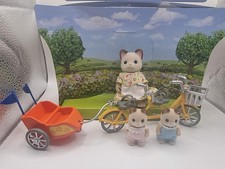 Sylvanian Families Tandem Bike with Baby Trailer Cream Keats Cat Figures