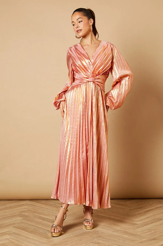 Oasis rose gold pleated - pleated, midi