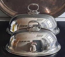 Magnificent Set of 2 Antique Elkington Silver Plated Graduated Meat Domes