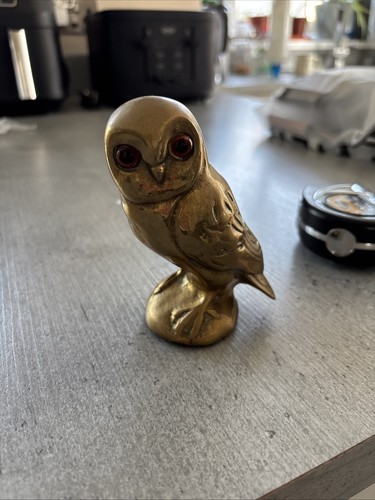 Vintage solid brass owl - vintage,