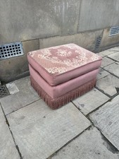  Pouffe Traditional Pink Floral Dralon Cushion Unzips On Castors Vintage 