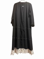 Black Open Abaya Kimono Lace
