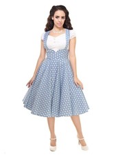 Collectif Skirt UK 8 XS Polka Dot Light Blue Swing Midi Circle with Braces