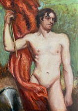 Original oil painting Old Master style Male Nude William Etty study, Framed.