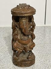 VINTAGE 13.25cm HIGH HAND CARVED WOODEN HINDU ELEPHANT GOD GANESHA FIGURINE