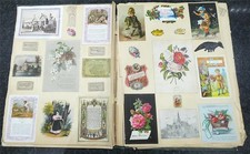 English Victorian Scrap Book 14" x 10.75" Die Cut Scraps Cards Etc 40 Pages