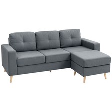HOMCOM 3-Seater L-Shaped Linen Sofa: Sponge Cushions, Dark Grey  , Refurbished
