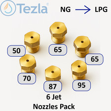 6 LPG Jet Nozzles for Cooker, Hob Injector Propane Gas 1x50,2x65,1x70, 1x87 1x95