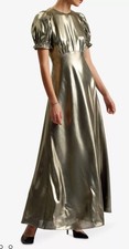 TED BAKER Maxi Dress Womens TB 2 UK 10 Nuel Black Metallic Gold Puff Sleeve NEW