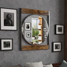Industrial Metal Wood Frame Wall Mirror Bathroom Living Room Decorative Mirror