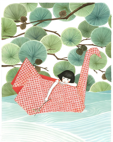 Origami crane girl poster - origami,