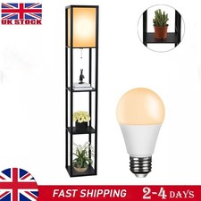 Wooden Shelf Floor Lamp Standard Lounge Reading Light 4-Tier Open Storage Shelf