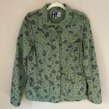 H by Henry Holland Womens Denim Jacket Size 10 Green Blue Floral Cotton Full Zip