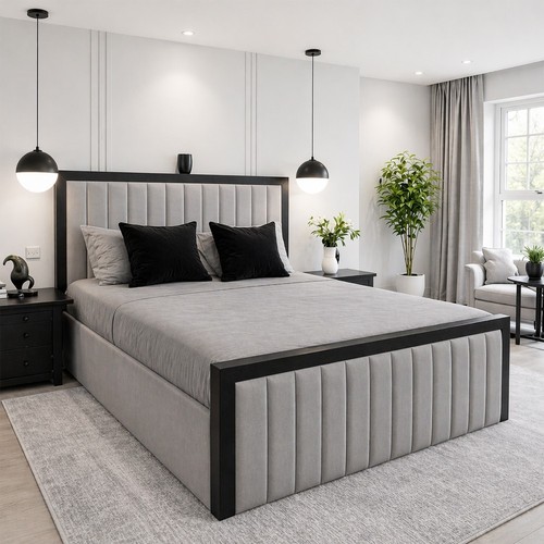 Luxury panelled bed velvet - panelled,