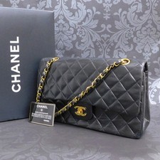 CHANEL Lamb Skin Black Double
