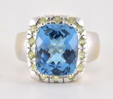 Modern 14ct White Gold Blue Topaz & Pale Yellow Beryl (Heliodor) Dress Ring