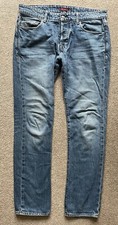 TED BAKER MENS JEANS SIZE 34R W34 L30 TINNED SARDINES BUTTON FLY BLUE DISTRESSED