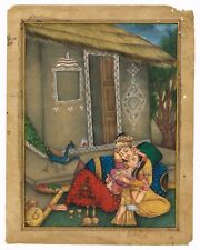 Mughal Paintings Emperor Akbar & Jodha Bai in Love Scene Art 7x8.5 Inches