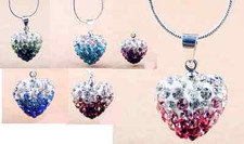 Purple, Pink,Dark  Blue, Green & Turquoise Diamante Shambala Heart Pendant 