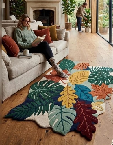 Handtufted wool leaf rug - wool,
