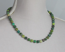 GREEN VARISCITE 8MM ROUND NECKLACE ~ 19" LENGTH ~ 925 STERLING SILVER