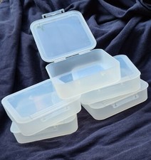 * 10 set Small SQUARE clear Plastic Storage boxes HINGED Clip Lid * used