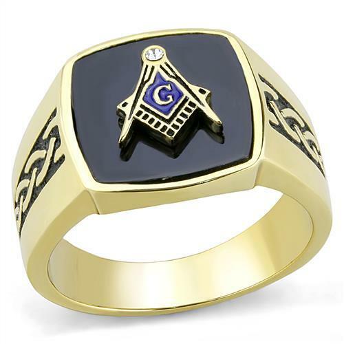 Mens gold masonic ring - , onyx