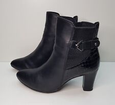 CAPRICE SIZE 4.5UK EUR37.5 WOMENS BLACK LEATHER MID HEEL ANKLE BOOTIES BOOTS ZIP