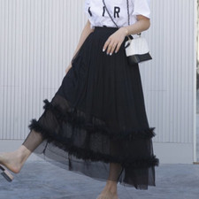 Women Sheer Rueffles Mesh Tulle A-line Tutu Skirt Underskirt Petticoat Summer