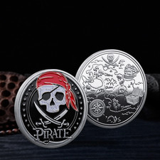 Detailed Pirate Commemorative Silver Coin – Treasure Map Design