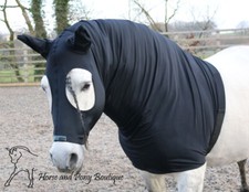 Black lycra horse hood, horse