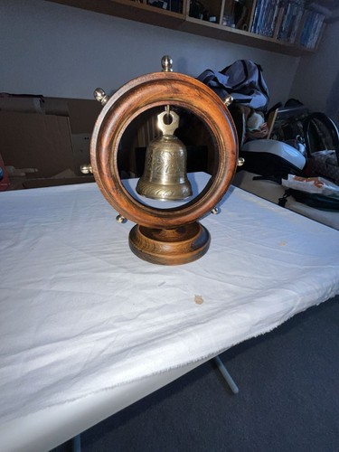 Vintage brass ship wheel - brass, table