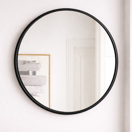 Black round wall mirror - black,