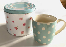Laura Ashley Mug Duck Egg Blue Polka Dot Spots In Tin Excellent Condition