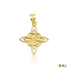 Gold Irish Celtic Cross Pendant Necklace (Available in Yellow/Rose/White Gold)