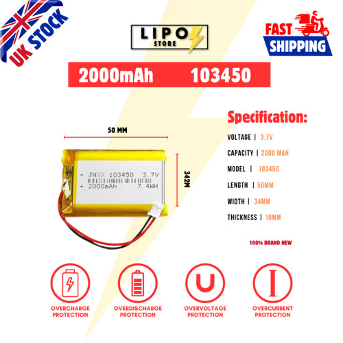 103450 2000mah lipo - 3.7v,