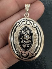 LARGE: Antique Victorian 10K Gold, Enamel & Split Pearl Locket Pendant 8.47g