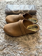 New Mens Bjork Swedish Wooden Clogs Brown Suede Leather Size EU 44 UK 9.5