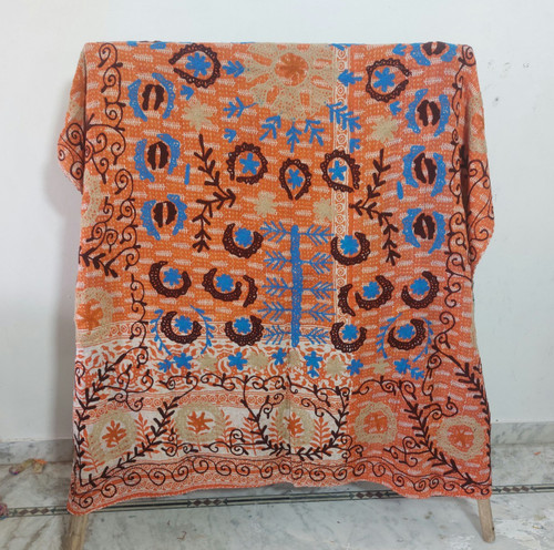 Vintage kantha quilt - vintage, orange