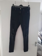 BOOHOO Ladies Stylish Black Skinny Distressed Ripped 5 Pocket Jeans Size 10