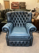 Chesterfield Blue Real Leather Wingback Chair 2 Available