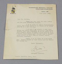 Laurence OLIVIER 1955 - his fear of public speaking - in original SIGNED letter