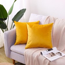 CXTAI 2x Yellow Velvet Cushion Covers 18x18” Soft Decorative Throw Pillowcase