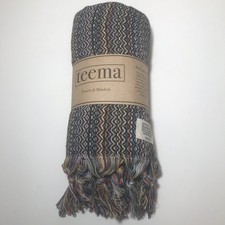 Teema Towels Labyrinth Black Multi Bath Beach Towel Turkish Cotton Woven Tassels